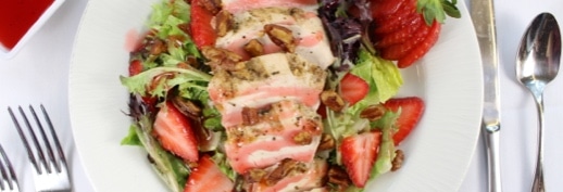 Strawberry walnut salad with grilled chicken
