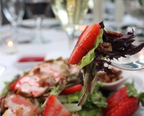 Strawberry walnut salad with grilled chicken